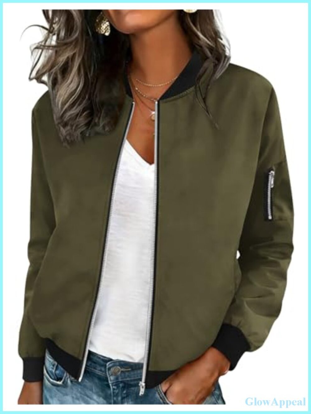 Women's Lightweight Zip Up Bomber Jacket Long Sleeve Casual Coat with Pockets